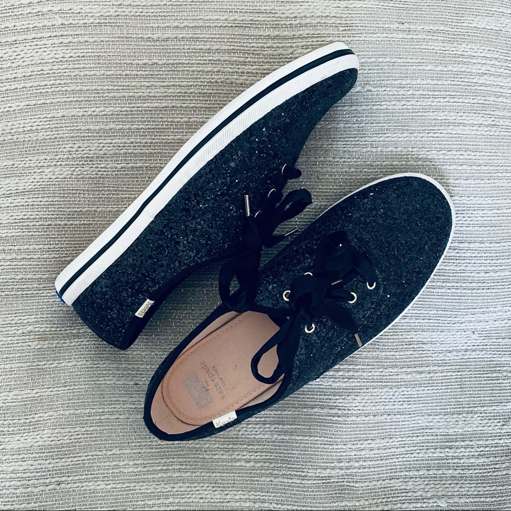 NWOT Kate Spade Keds black glitter sneakers